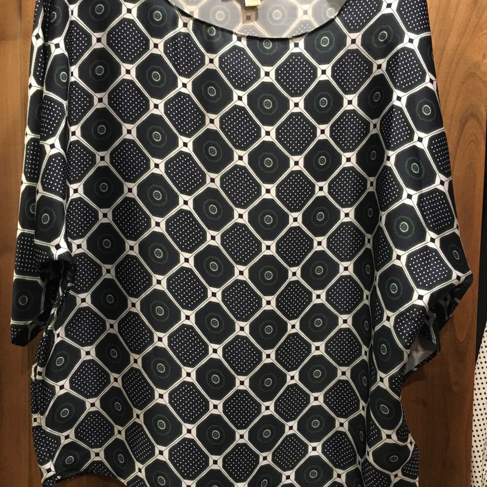 Michael Kors  Navy, Green and White Geometric Top